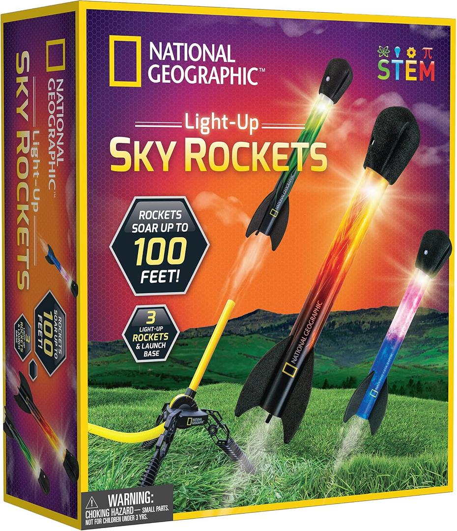 NATIONAL GEOGRAPHIC Air Rocket Toy  Ultimate LED Rocket Launcher for Kids, Jump and Launch The Light Up, Air Powered, Foam Tipped Rockets up to 100 Feet