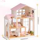 ROBUD Wooden Doll House for Girls，Dollhouse Kit with 6 Rooms & 37 Pcs Dollhouse Furnitrue Accessories, Pink Montessori Doll House for 3+, WDH22