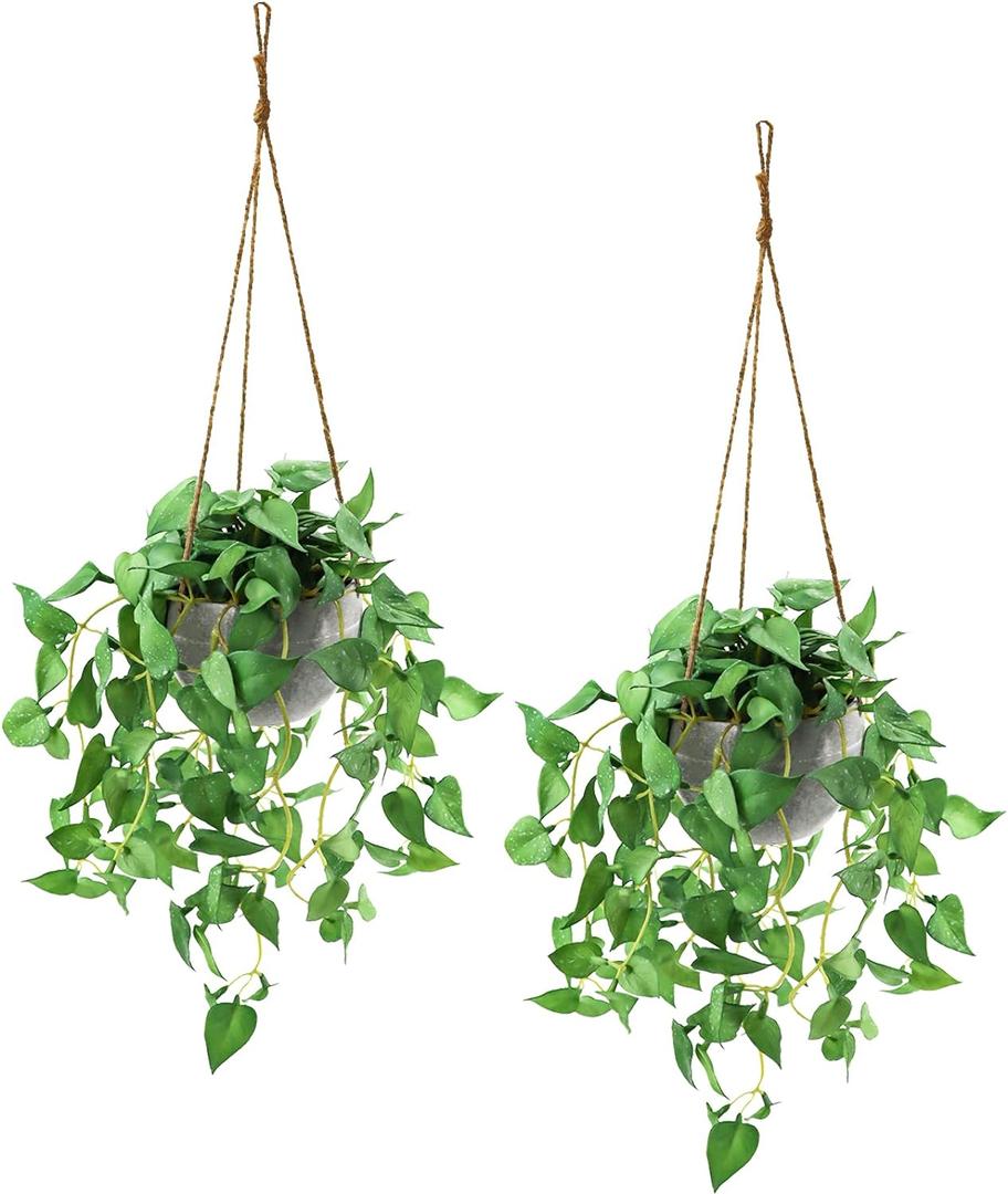 TNNTOPELE Hanging Plant Fake Plants with Pots, 2 Pack Artificial Plants, Faux Anthurium Leaf Basket for Wall Home Room Indoor Outdoor Decor (Green)