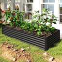 Domi 8×4×1.5 ft Galvanized Raised Garden Bed, Outdoor Planter Garden Boxes Large Metal Planter Box for Gardening Vegetables Fruits Flowers, Grey