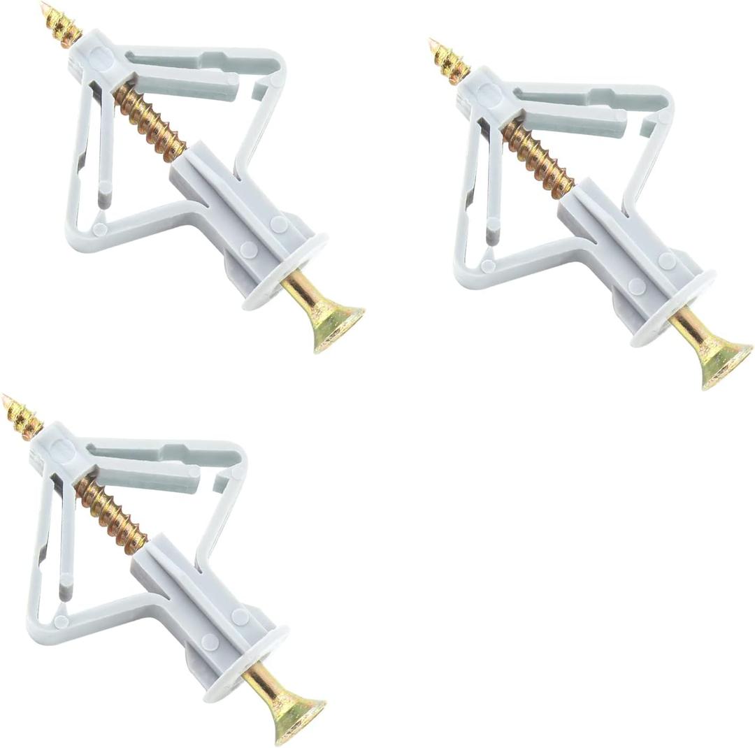 Piutouyar 50 Pcs Drywall Anchors Kit Butterfly Anchors Hollow Wall Anchors Heavy Duty Dry Wall Mount Anchors Plastic Anchors with Screws for Curtain Plasterboard, 50pcs Anchor+50pcs Screws (Grey)