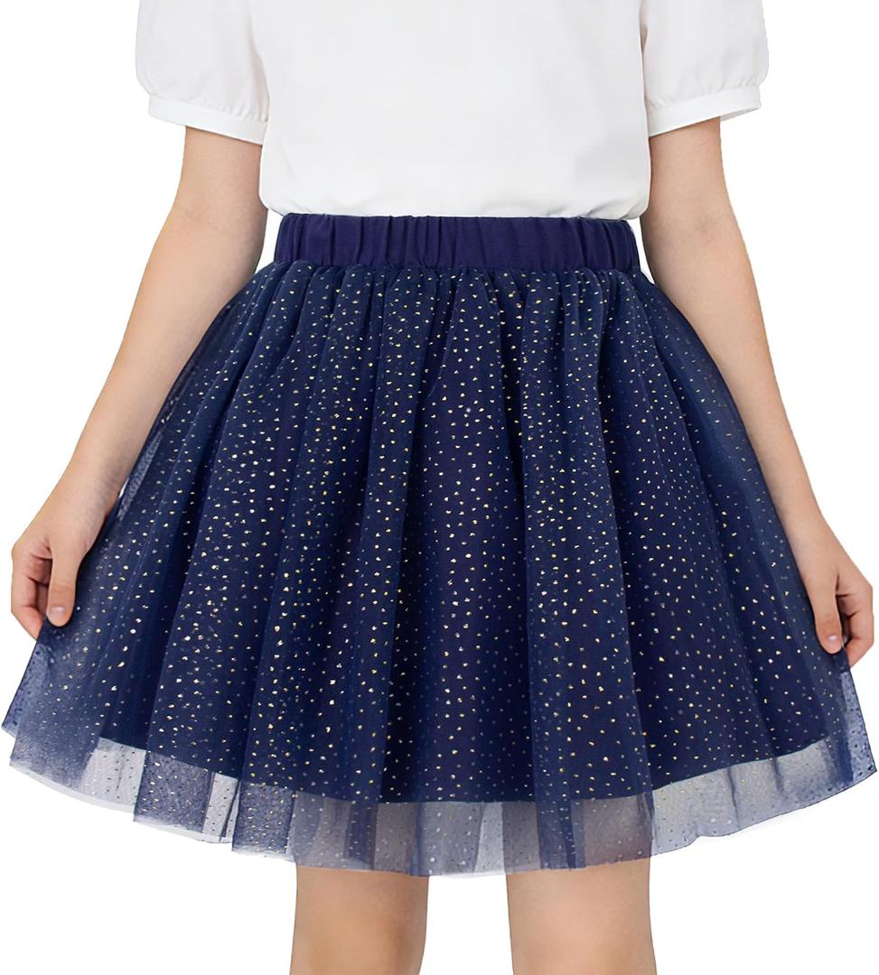 Magic Park 1-14Y Toddler Tutu Skirt Kid Tulle Skirts Little Girl Solid Color Short Skirt Girls Holiday Birthday Clothes (Navy Blue, 6-8 Years)