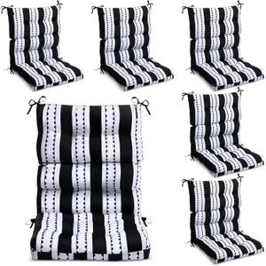 6 Pack High Back Outdoor Chair Cushions Bulk Waterproof Indoor Outdoor Chair Cushion Seat and Back Rocking Chair Cushion Thickened Patio Chair Pad for Indoor and Outdoor (Classic Strip)