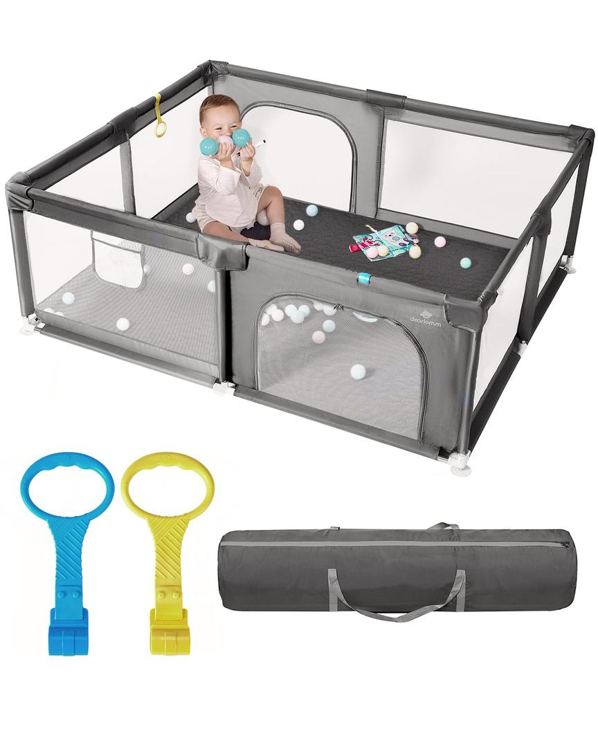 Baby Playpen with Mat, 71" x 59" Extra Large Play Yard for Babies and Toddlers, Baby Fence with Soft Thick Play Mat, Indoor Safety Activity Center for Infants, Easy to Assemble and CleanGray