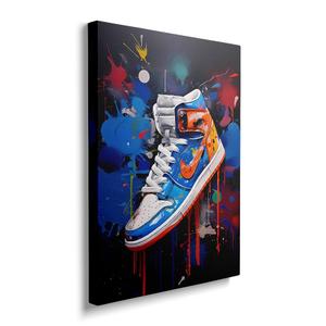 Sendata Framed Trendy Cool Banksy Graffiti Pop Sneaker Shoe Canvas Wall Art Gym Sports Decor Poster For Living Room Bedroom Home Office Artwork Gift Ready To Hang 16"x24"