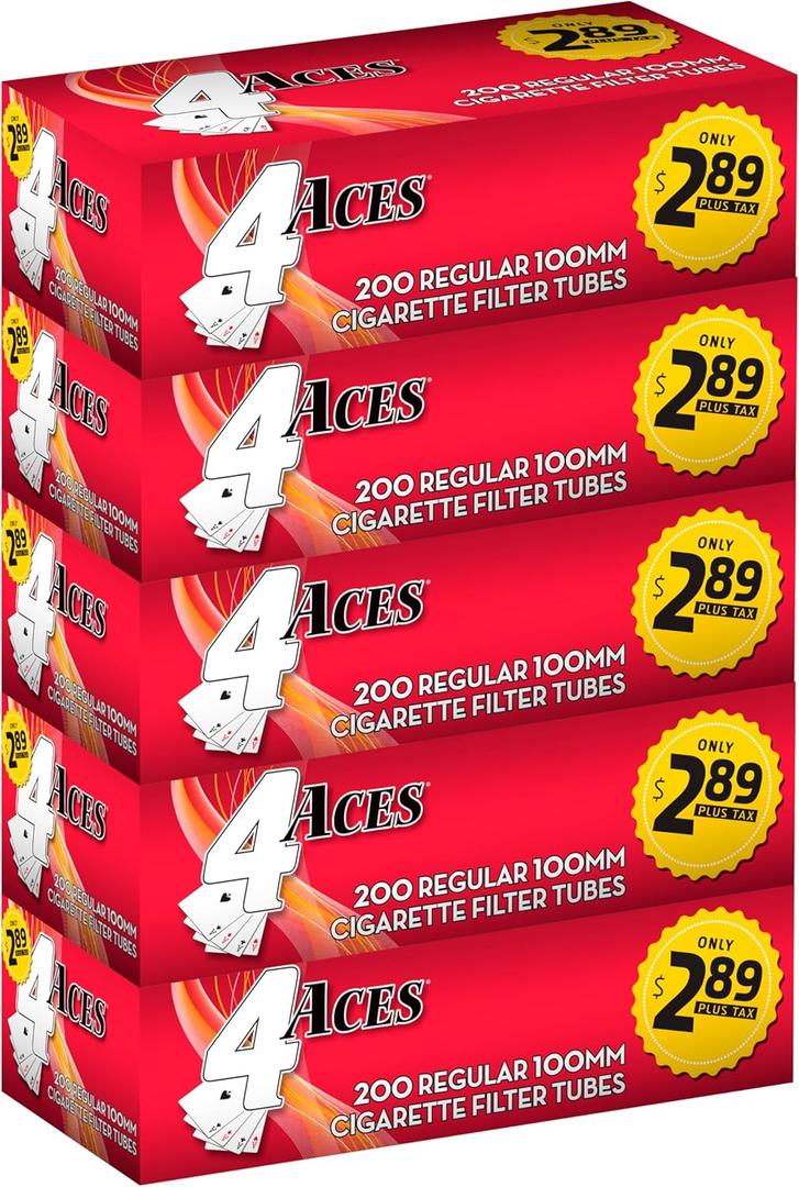 4 Aces - RYO Regular Filter Tubes, 100mm - 5 Boxes with 200 Tubes Each