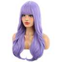 BERON Women Light Purple Long Curly Wig with Bangs Girls Wavy Purple Heat Resistant Synthetic Wigs Cosplay Costume Daily Party Wig
