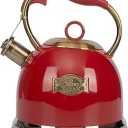 Tea Kettle, Stovetop Whistling Teapot, Stainless Steel, Red, 3.0Quart