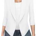 Hybrid & Company Lightweight Open Front Cardigan Classic Ruched Sleeve Work Office Blazer Suit Jackets (Medium, White)