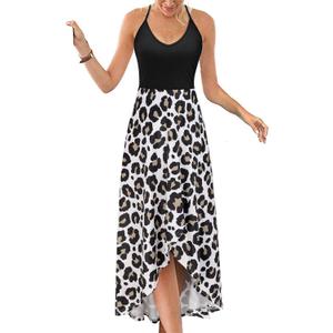 KILIG Women's V Neck Sleeveless Casual Summer Sundresses Asymmetrical Patchwork Floral Maxi Dresses, Small 