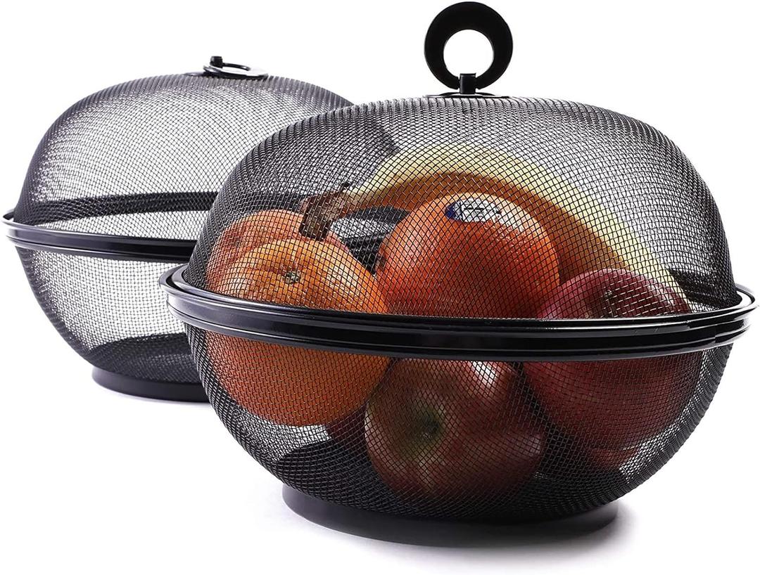 Juvale Black Mesh Fruit Baskets with Lids, Restaurant Kitchen Produce Containers (10 Inch) 2 Pack Fruit Mesh Basket