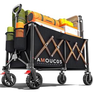 AMADA HOMEFURNISHING Wagons Carts Foldable, Collapsible Wagon with 360 Rotating Wheels and Side Pocket, Large Capacity 350LBS Foldable Wagon Cart for Shopping, Garden, Camping,Sports and Outdoor Use