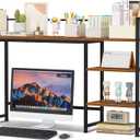 Snughome Desk Shelf, 44.9" Large Desktop Organizer Shelf, Desk Hutch for Computer Monitor, 4 Tier Desk Top Display Rack, Wood Desktop Bookshelf Storage Rack for Home Office Dorm (Rustic Brown)
