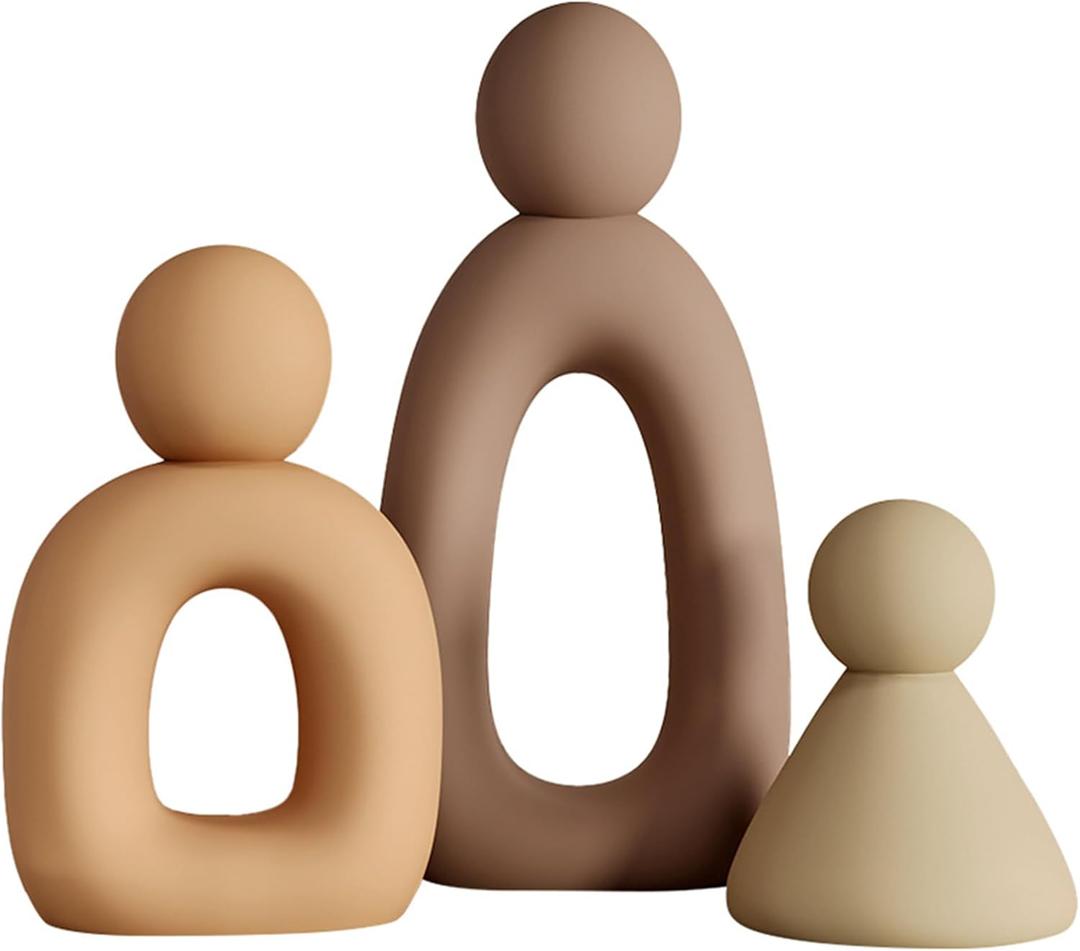 suruim Abstract Family of 3 Figurines Modern Sculptures Home Decorative Accents TV Stand Decor Bookshelf Knick Knacks Gifts for Shelves Entry Way Statues for Home Decor Living Room(Grey) (Gray)