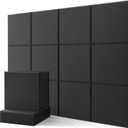 Square Acoustic Wall Panels, Sound Absorbing Panels for Walls, Ceiling, Doors, 12 Pack 12"x12"x0.4" Decorative Black Acoustic Tiles for Recording Studio, Office, Room, Home