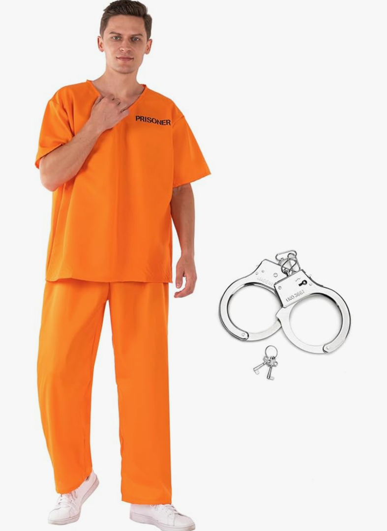 Prisoner Costume Orange Prison Inmate Costume Criminal Jail Outfit Halloween Cosplay Prison Suit for Men, M