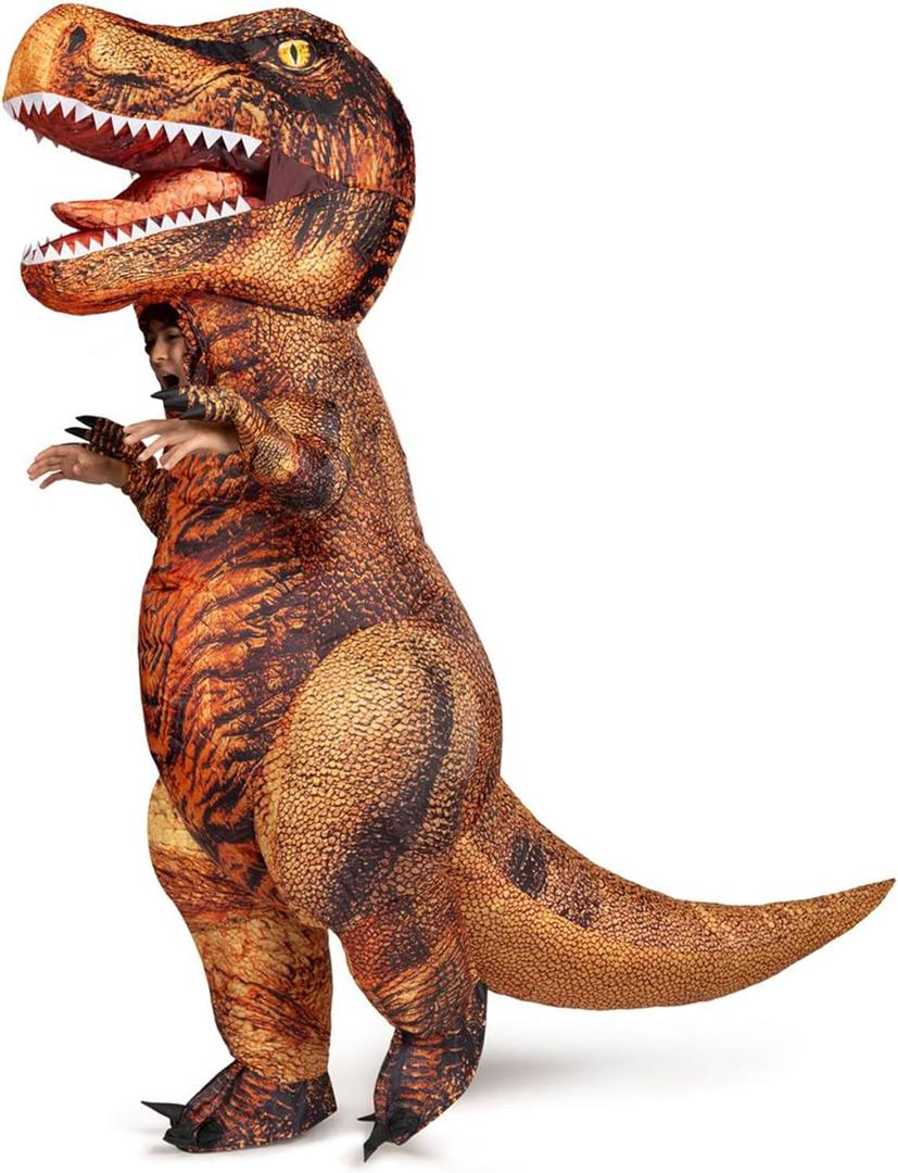 Spooktacular Creations Kids Inflatable Costume, Full Body Realistic T-rex Blow Up Costumes, Brown Dinosaur, Funny Halloween Inflatable Suit for Halloween Dress Up Parties