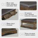 Lexicon 39" Square Storage Ottoman Coffee Table, Faux Leather, Brown
Cocktail Ottoman with 4 Drawers, Lower Open Shelf, Casters, Nailhead Trim, Footrest for Living Room, Easy Assembly