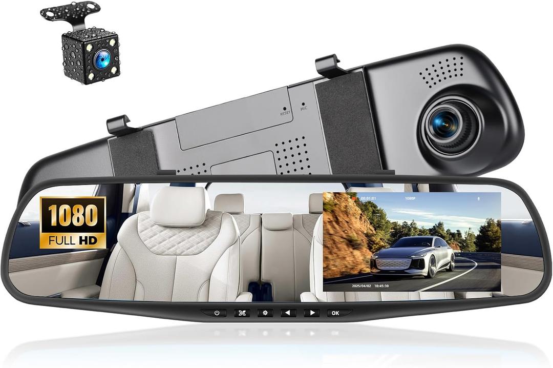 4.5 Inch Mirror Dash Cam for Cars,1080P Rear View Mirror Front and Rear View Dual Cameras,Super Night Vision,Parking Assistance,24H Parking Monitor,Waterproof Backup Camera
