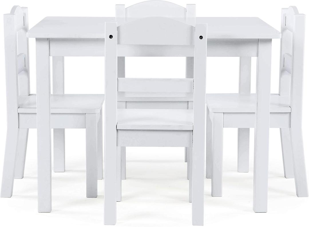 Humble Crew Kids Table and Chair Set, Toddler Activity Table with 4 Chairs for Play, Crafts, Snacks & Learning, Wooden Kids Furniture for Playroom & Bedroom, White