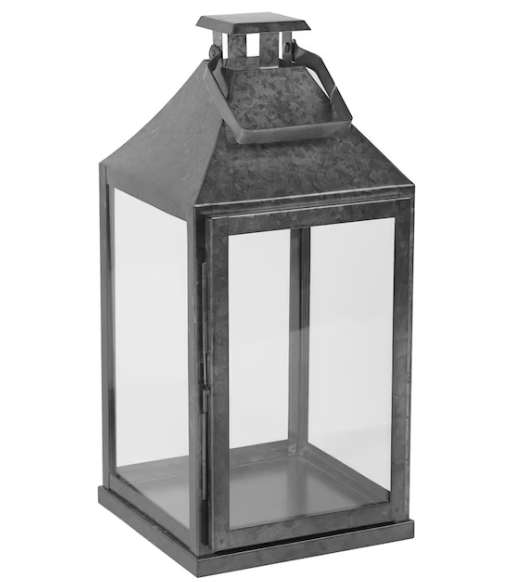 allen + roth 8.7-in x 18-in Galvanised Metal Pillar Candle Outdoor Decorative Lantern