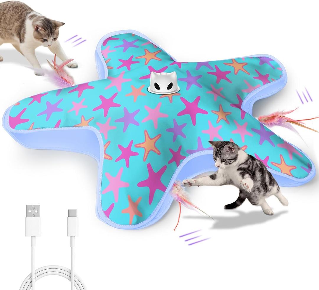 Rechargeable Interactive Cat Toys, Automatic Cat Toy for Indoor Cats, Durable Hide and Seek Cat Toy with Moving Concealed Feathers, Touch Activated Kitten Toys Cat Exercise Toys, Blue Purple Cover