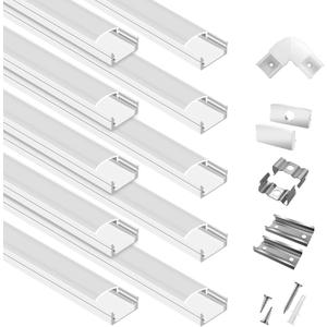 hunhun 10-Pack 6.6ft/2Meter U Shape White LED Aluminum Channel System with Milky Cover, End Caps and Mounting Clips, Aluminum Channel Profile for LED Strip Light Diffuser Installations 