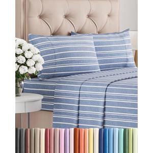 Cal King Size 4 Piece Sheet Set - Comfy Breathable & Cooling Sheets - Hotel Luxury Bed Sheets for Women & Men - Deep Pockets, Easy-Fit, Soft & Wrinkle Free Sheets - Blue Stripes Oeko-Tex Bed Sheet Set