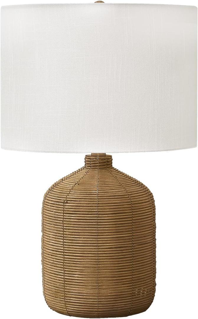 Monarch Specialties 9769, Brown, Modern Lighting 23" H Table Lamp Rattan Beige Shade, 14" L x 14" W x 22.5" H
