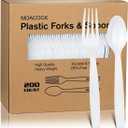 200 Count White Plastic Silverware, Heavy Weight Plastic Forks Spoons Disposable Utensils Cutlery Set for Wedding Party Supplies Everyday Use
