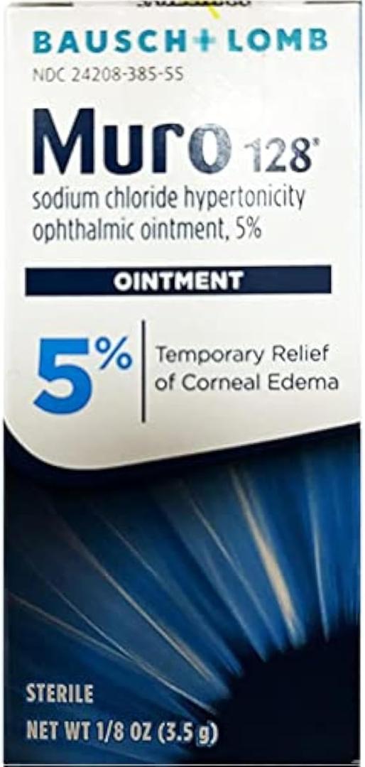 Muro 128 5% Sodium Chloride Hypertonicity Ophthalmic Ointment, from Bausch + Lomb, 0.125 Oz (3.5 g)