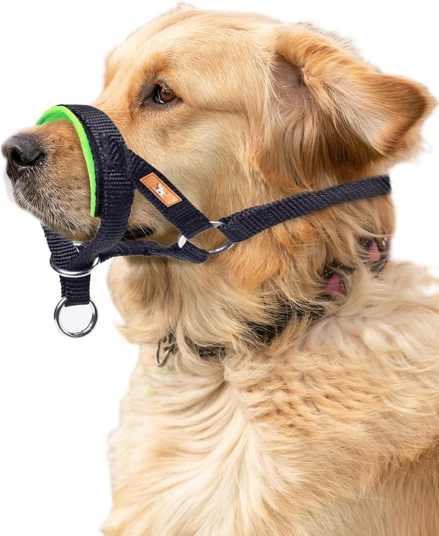 Dog Head Collar with Soft Fabric, Head Harness Stops Dog Pulling, Head Leash for Small Medium Large Dogs Walking (M,Apple Green)