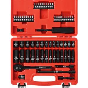 1/4" Ratchet Wrench Socket Set 65 Piece, Metric Shallow Socket (4-15mm) and Deep (4-15mm), with 72-Teeth Ratchet, Screwdriver Bit Set, Small Tool Kit for Home Use and Automotive Repair