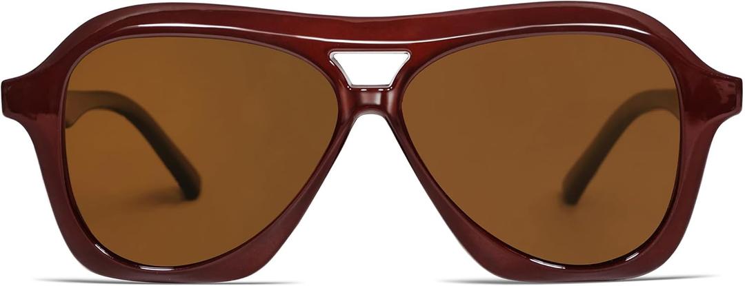 VANLINKER Retro 70s Square Aviator Sunglasses Womens Men Trendy Polarized Vintage Shades VL9768 (C5 Burgundy Frame Dark Brown Lens)