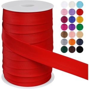 LEREATI Satin Bias Tape Double Fold 1 Inch x 55 Yards, Bias Tape for Sewing, Polyester Quilt Binding Tape, Piping Trim Fabric Tape for Hemming, Seaming, DIY Crafts (Red)