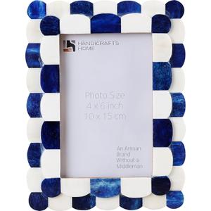 Handicrafts Home 4 by 6 Blue Picture Frame, Blue White Handmade Scallop pattern Bone inlay Photo Frame for Wall & Tabletop, Farmhouse Vintage Home Decor, Gallery Wall & Desk Decor, Family Picture Frame