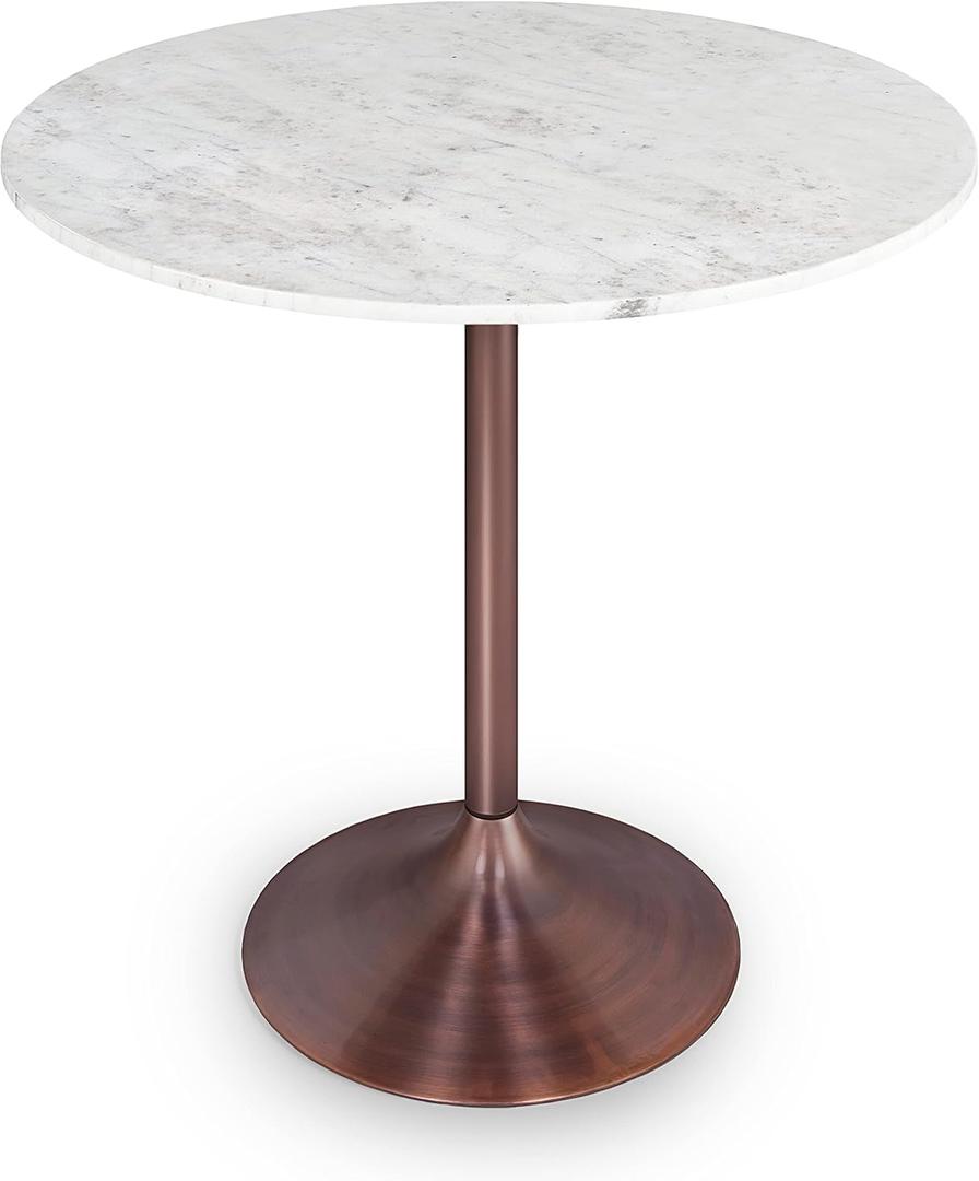 SIMPLIHOME Osborne Dining Table - 36 inch Wide Genuine Marble Top Round Kitchen Table in White/Antique Copper with Iron Pedestal Base, Contemporary Style for Small Spaces or Dining Room