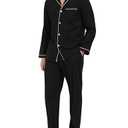 MoFiz Men's Cotton Christmas Pajamas Sets Sleepwear Long Sleeve Button Down Pajamas For Men, Black, XL