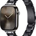 Slim Resin Band Compatible With Apple Watch Band Women 38mm 40mm 41mm 42mm 44mm 45mm 46mm, 14mm Thin Tortoise Lightweight Bracelet Dressy Strap for iWatch Bands Series 11 10 SE 2nd/3 9 8 7 6 5 4 3 (Black)
