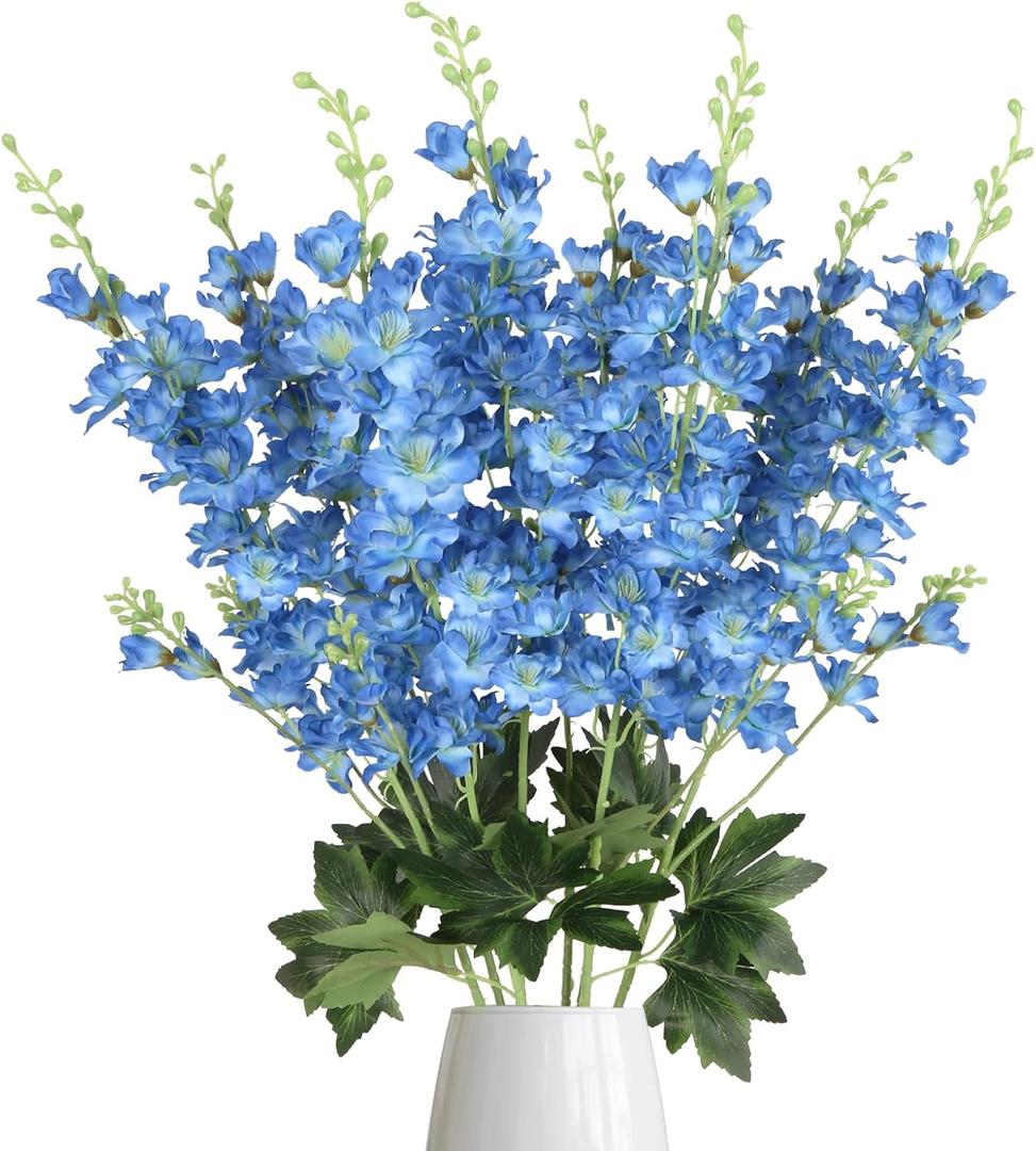 8PCS Delphinium Artificial Flowers 33.5'' Blue Faux Larkspur Flowers Long Stem Artificial Flowers for Tall Vase Home Wedding Garden Table Centerpieces Decor(Blue)