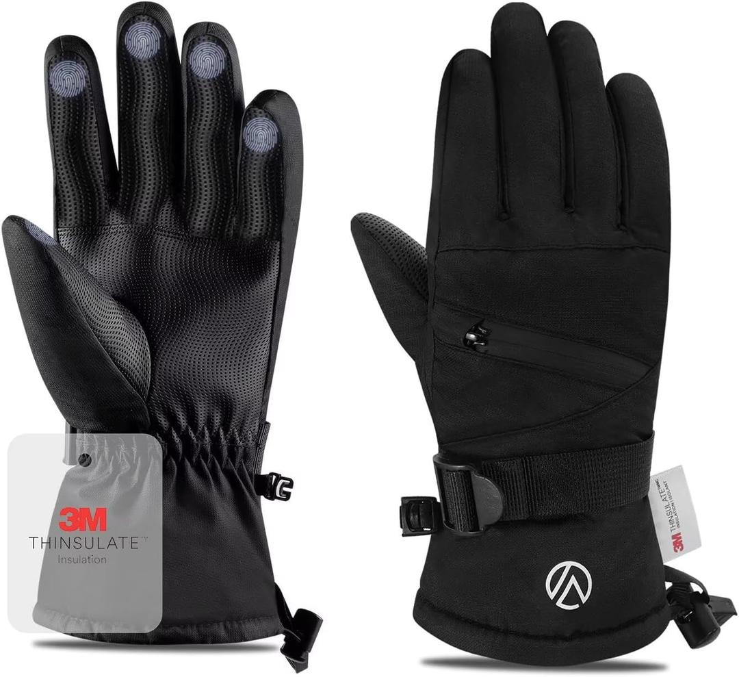 Snow Gloves, Waterproof Warm Ski Gloves Thermal for Winter, Fit Both Men & Women, Gift for Parent Child (M(Fit Kids 12-15 Years and Women Size M), Black)