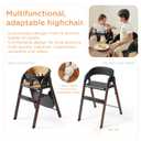 KUB High Chair for Babies and Toddlers Adjustable Foldable Convertible 5 Point Harness Easy Clean Wood-Printed Metal with Removable Tray Baby Highchair for Family (Black&Walnut Wood-Printed Metal)