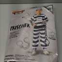 Prisoner Jail Halloween Costume with Tattoo Sleeve and Toy Handcuffs for Kids (Large (10-12yr)) White