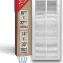 Fits 14x30 Duct Opening | Steel Return Air Filter Grille by Handua [Removable Door] for 1-inch Filters | Vent Cover Grill | White | HVAC Cold Air Intake Grille | Out Dim: 16 5/8"W X 32 5/8"H