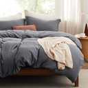 Bedsure Duvet Cover Queen Size with Fitted Sheet - 4 Pieces Prewashed Cotton-Like Extra Soft Bedding Set, Includes 1 Duvet Cover 90x90 Inches, 2 Pillow Shams, 1 Fitted Sheet, Dark Grey