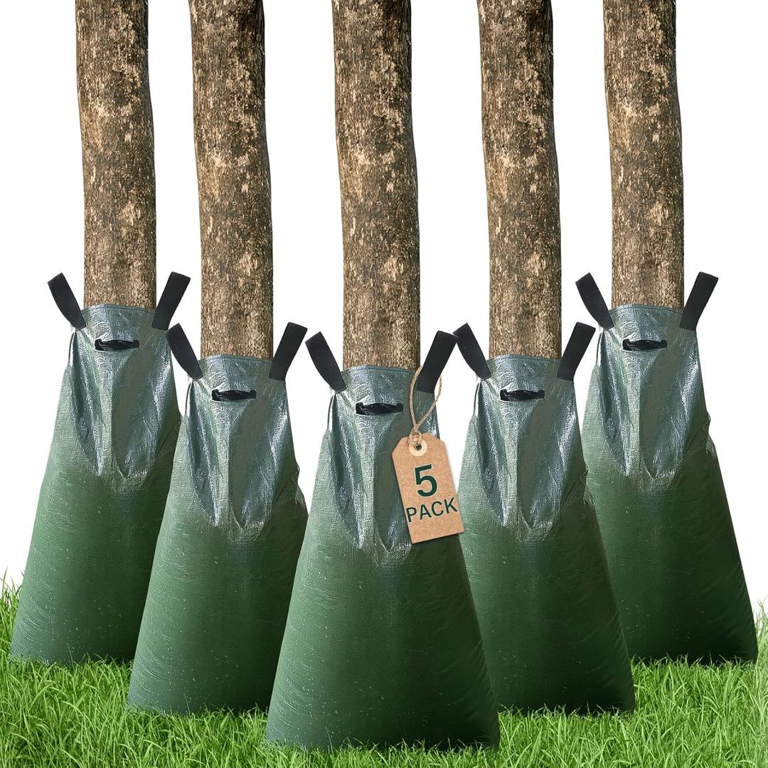5 Pack Tree Watering Bags, 20 Gallon Slow Release Gator Bags for Trees, Durable PVC Tree Drip Irrigation Bags with Heavy Duty Zipper, Deep Root Targeting
