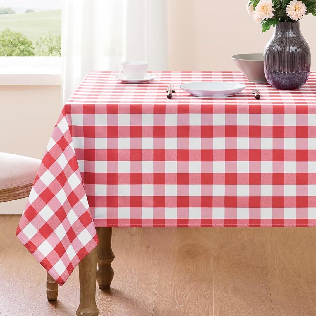 Checkered Tablecloth Rectangle Gingham Table Cloths Waterproof Wrinkle Free Buffalo Plaid Table Covers Washable for Dining, Parties & Outdoor Picnic(Red,60"x102")