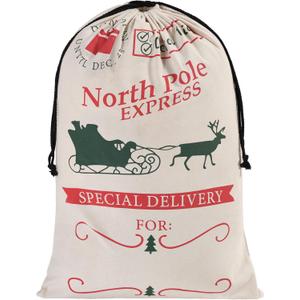 JOYIN Christmas Large Canvas Gift Bag 26" x 19", Drawstring Burlap Santa Sack Reusable Personalized Cloth Pouch for Xmas Presents Package, Party Supplies, Hoilday Decoration