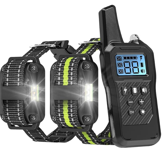 FunniPets Dog Shock Collar 2 Pack - Dog Training Collar with Remote IP65 Waterproof E Collar for Dogs Training with Shock Vibrate Beep and Light Modes for Small Medium Large Dogs