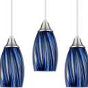 Dark Blue Glass Mini Pendant Lights for Kitchen Island 3Pack Blown Art Glass Pendant Lighting Shade Hanging Pendant Lights with Brushed Nickel Finish for Kitchen Over Sink,Dining Room